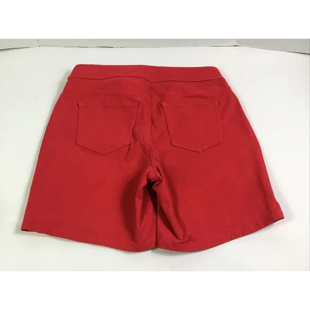 New Direction red Chino Womens Booty Shorts Size 10 med rise stretch pull‎ on